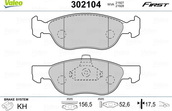 Valeo 302104 - Kit de plaquettes de frein, frein à disque cwaw.fr