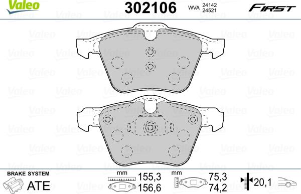 Valeo 302106 - Kit de plaquettes de frein, frein à disque cwaw.fr