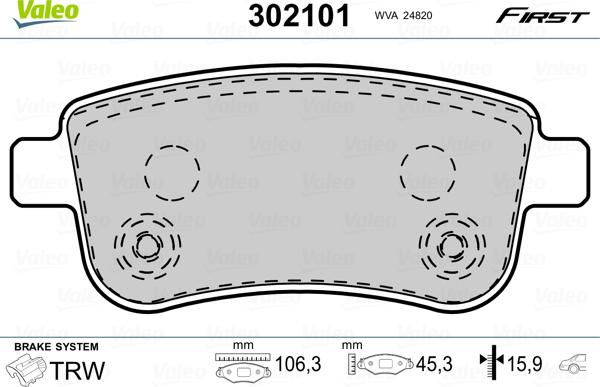 Valeo 302101 - Kit de plaquettes de frein, frein à disque cwaw.fr