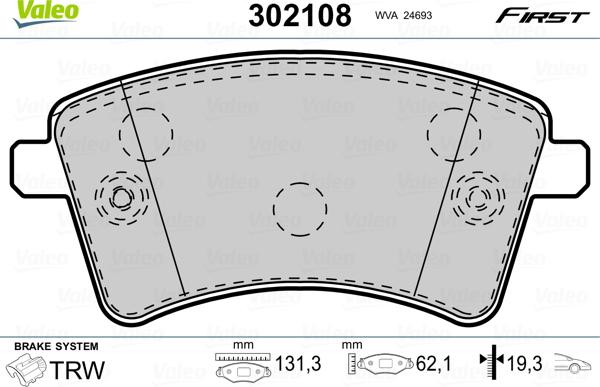 Valeo 302108 - Kit de plaquettes de frein, frein à disque cwaw.fr