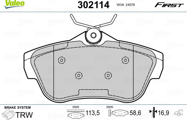 Valeo 302114 - Kit de plaquettes de frein, frein à disque cwaw.fr