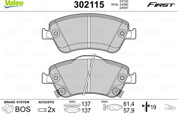 Valeo 302115 - Kit de plaquettes de frein, frein à disque cwaw.fr