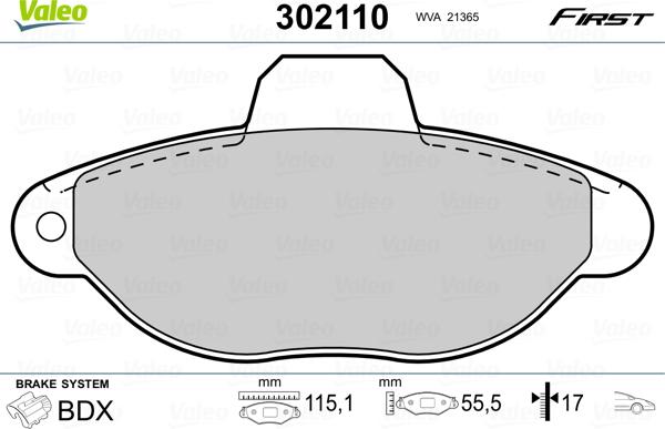 Valeo 302110 - Kit de plaquettes de frein, frein à disque cwaw.fr