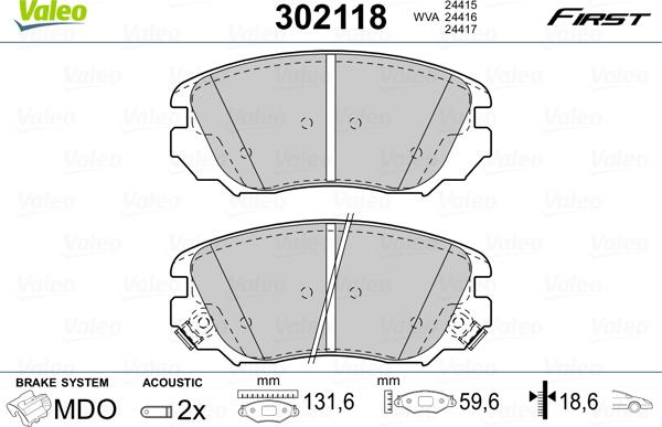 Valeo 302118 - Kit de plaquettes de frein, frein à disque cwaw.fr