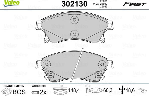 Valeo 302130 - Kit de plaquettes de frein, frein à disque cwaw.fr