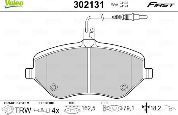 Valeo 302131 - Kit de plaquettes de frein, frein à disque cwaw.fr