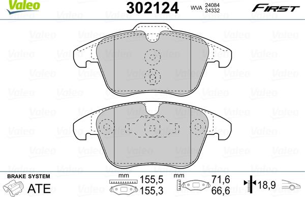 Valeo 302124 - Kit de plaquettes de frein, frein à disque cwaw.fr