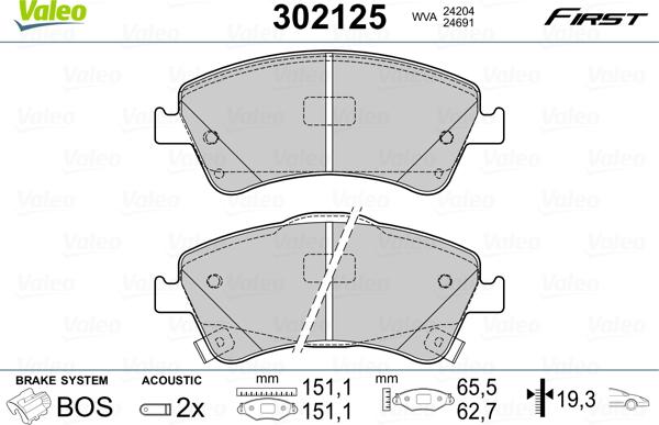 Valeo 302125 - Kit de plaquettes de frein, frein à disque cwaw.fr