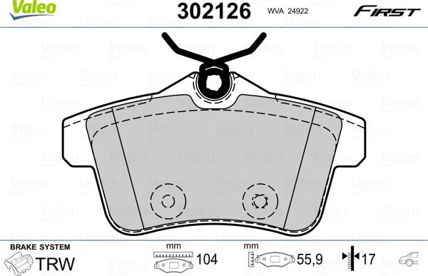 Valeo 302126 - Kit de plaquettes de frein, frein à disque cwaw.fr