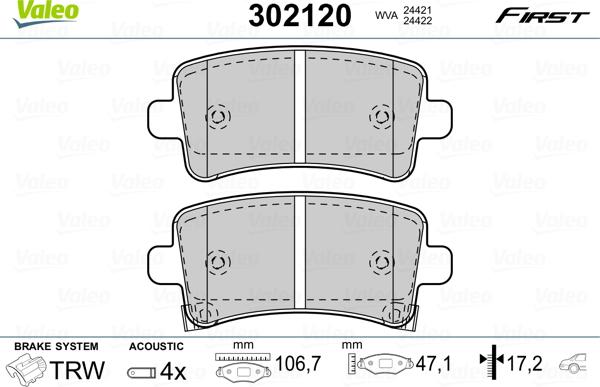 Valeo 302120 - Kit de plaquettes de frein, frein à disque cwaw.fr