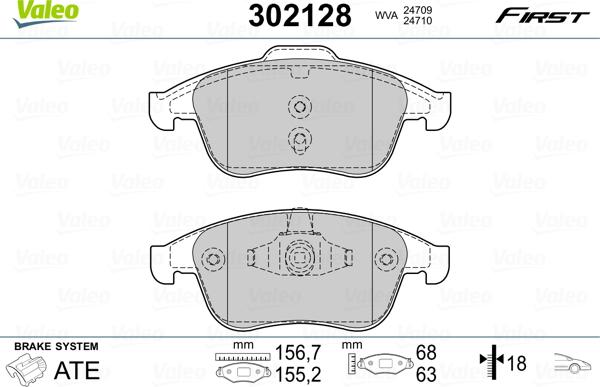 Valeo 302128 - Kit de plaquettes de frein, frein à disque cwaw.fr