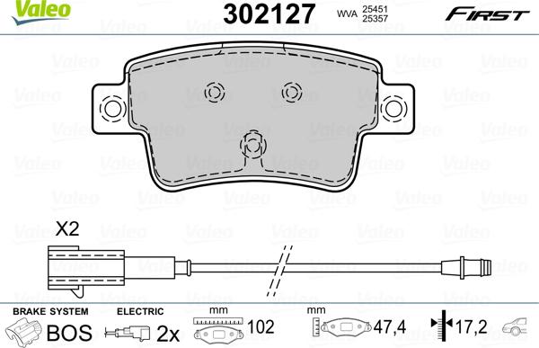 Valeo 302127 - Kit de plaquettes de frein, frein à disque cwaw.fr