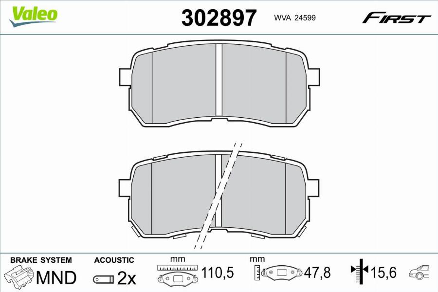 Valeo 302897 - Kit de plaquettes de frein, frein à disque cwaw.fr