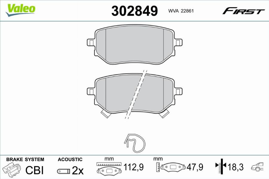 Valeo 302849 - Kit de plaquettes de frein, frein à disque cwaw.fr