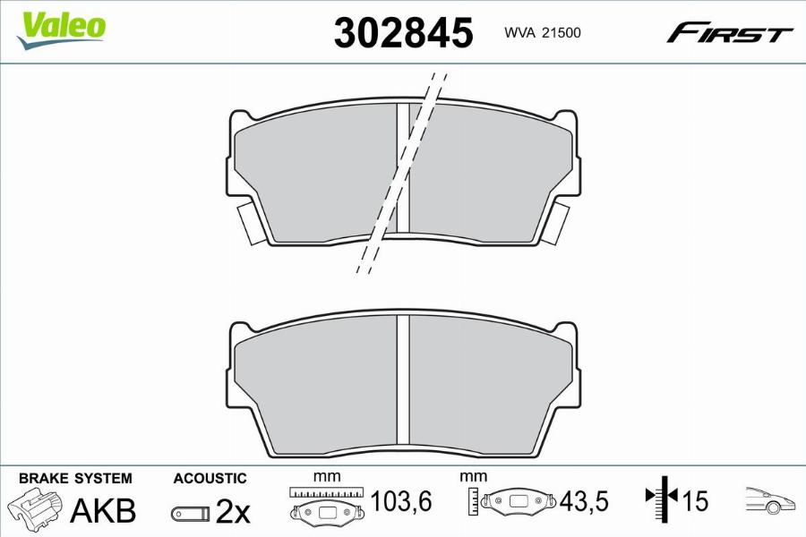 Valeo 302845 - Kit de plaquettes de frein, frein à disque cwaw.fr