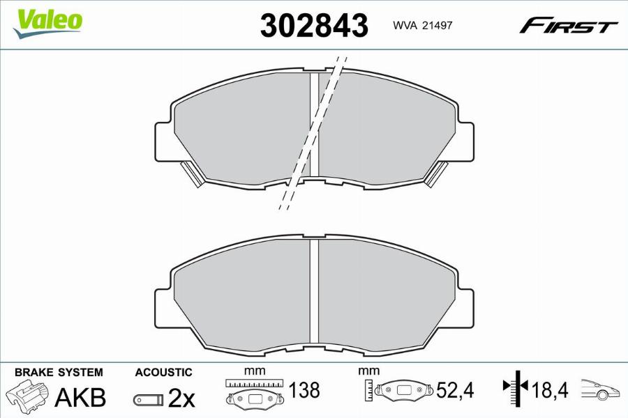 Valeo 302843 - Kit de plaquettes de frein, frein à disque cwaw.fr