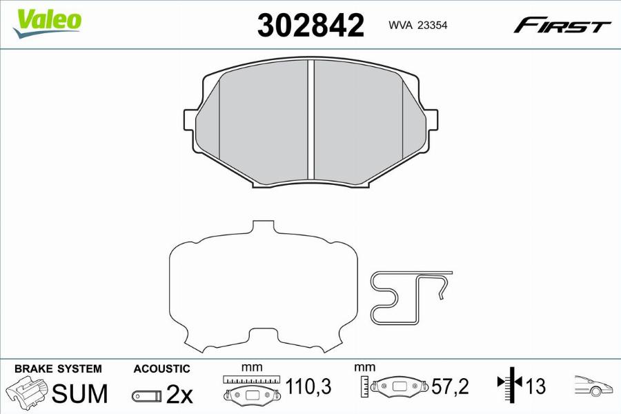 Valeo 302842 - Kit de plaquettes de frein, frein à disque cwaw.fr