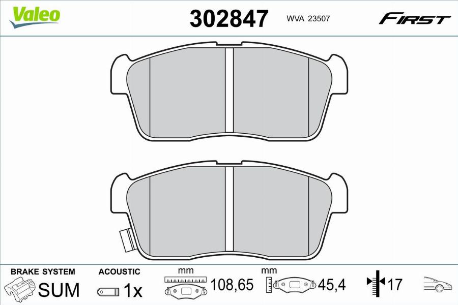 Valeo 302847 - Kit de plaquettes de frein, frein à disque cwaw.fr