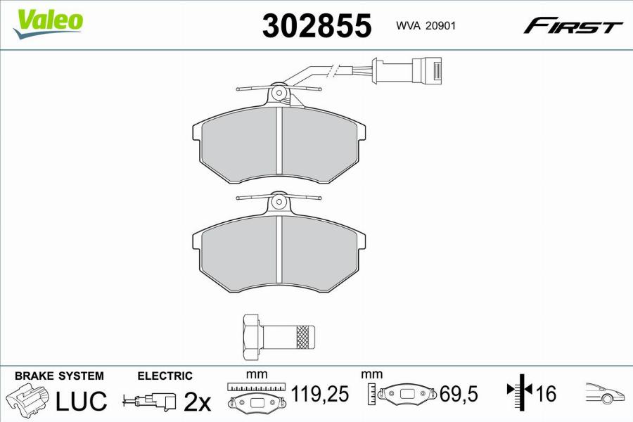 Valeo 302855 - Kit de plaquettes de frein, frein à disque cwaw.fr