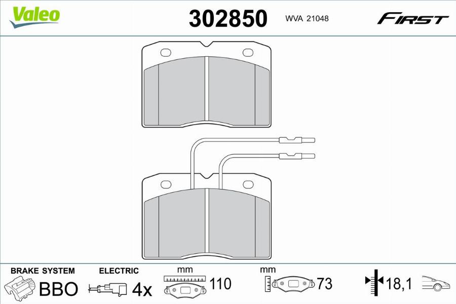 Valeo 302850 - Kit de plaquettes de frein, frein à disque cwaw.fr