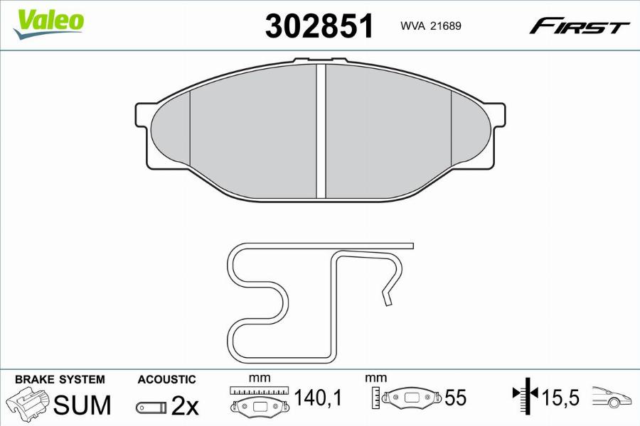 Valeo 302851 - Kit de plaquettes de frein, frein à disque cwaw.fr