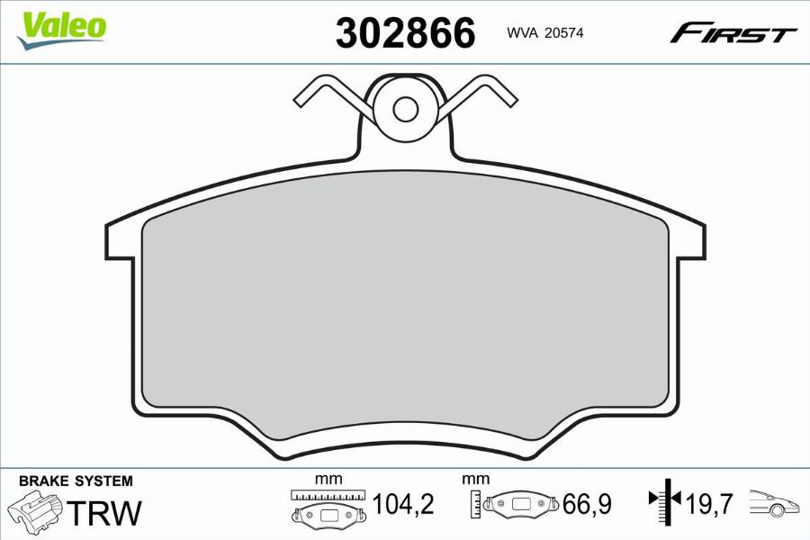 Valeo 302866 - Kit de plaquettes de frein, frein à disque cwaw.fr