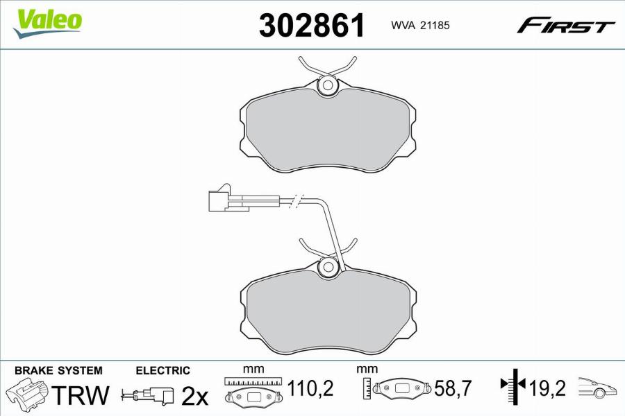 Valeo 302861 - Kit de plaquettes de frein, frein à disque cwaw.fr