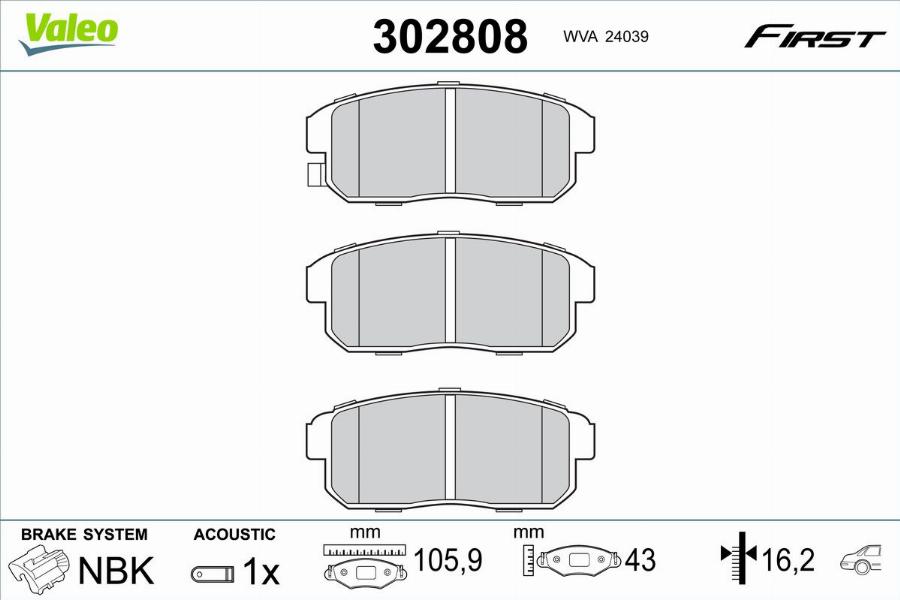 Valeo 302808 - Kit de plaquettes de frein, frein à disque cwaw.fr