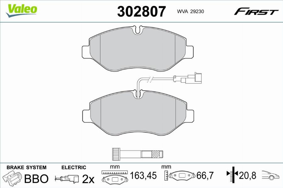 Valeo 302807 - Kit de plaquettes de frein, frein à disque cwaw.fr