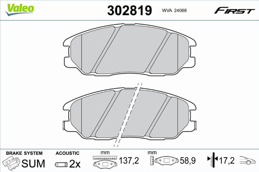 Valeo 302819 - Kit de plaquettes de frein, frein à disque cwaw.fr