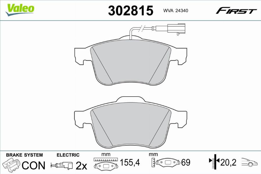 Valeo 302815 - Kit de plaquettes de frein, frein à disque cwaw.fr