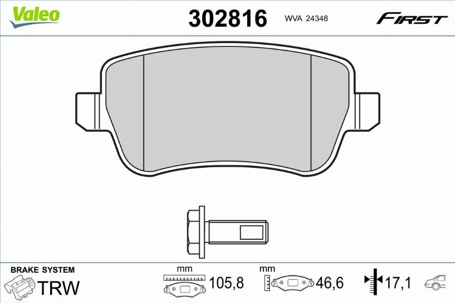 Valeo 302816 - Kit de plaquettes de frein, frein à disque cwaw.fr