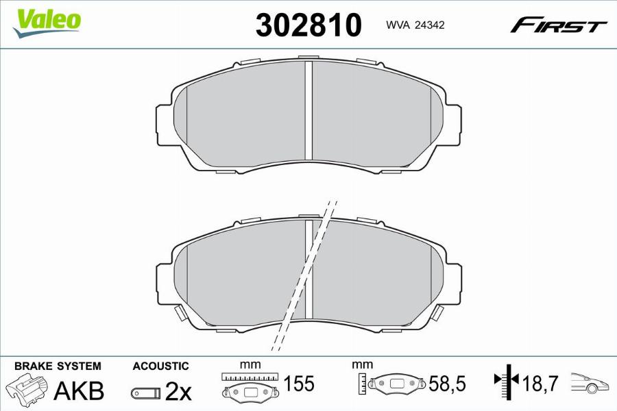 Valeo 302810 - Kit de plaquettes de frein, frein à disque cwaw.fr