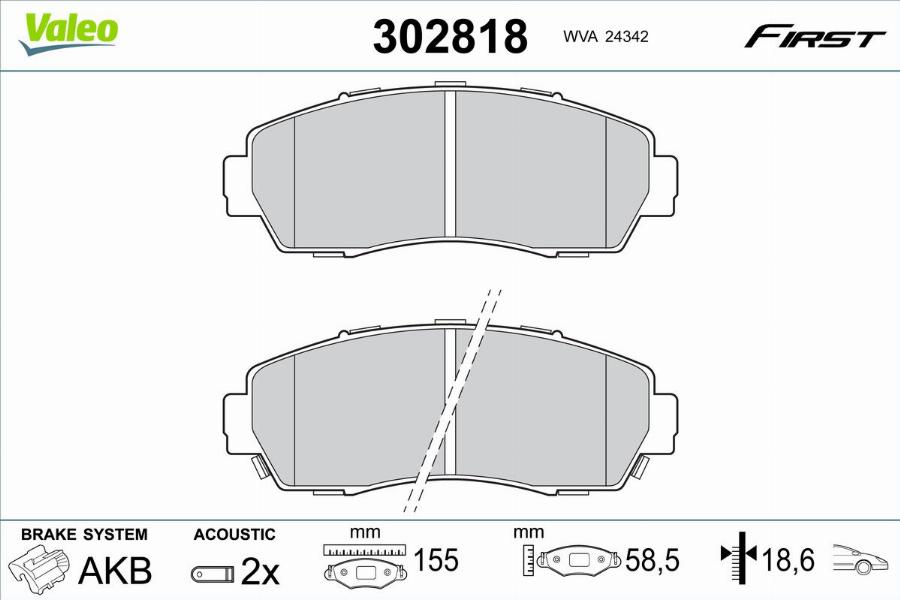 Valeo 302818 - Kit de plaquettes de frein, frein à disque cwaw.fr