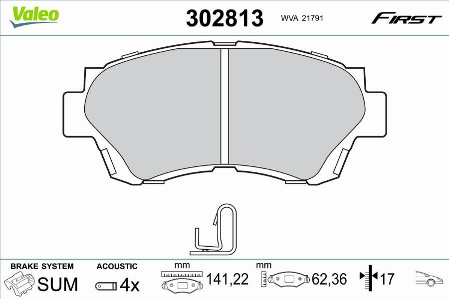 Valeo 302813 - Kit de plaquettes de frein, frein à disque cwaw.fr