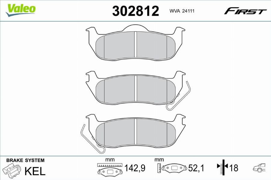 Valeo 302812 - Kit de plaquettes de frein, frein à disque cwaw.fr