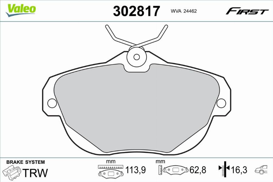 Valeo 302817 - Kit de plaquettes de frein, frein à disque cwaw.fr