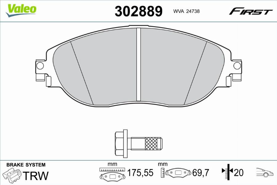 Valeo 302889 - Kit de plaquettes de frein, frein à disque cwaw.fr