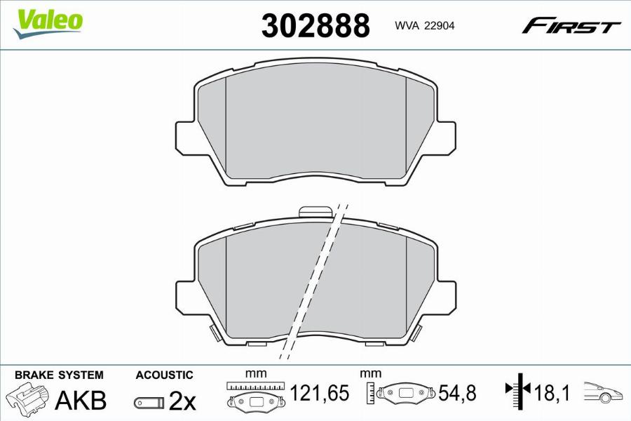 Valeo 302888 - Kit de plaquettes de frein, frein à disque cwaw.fr