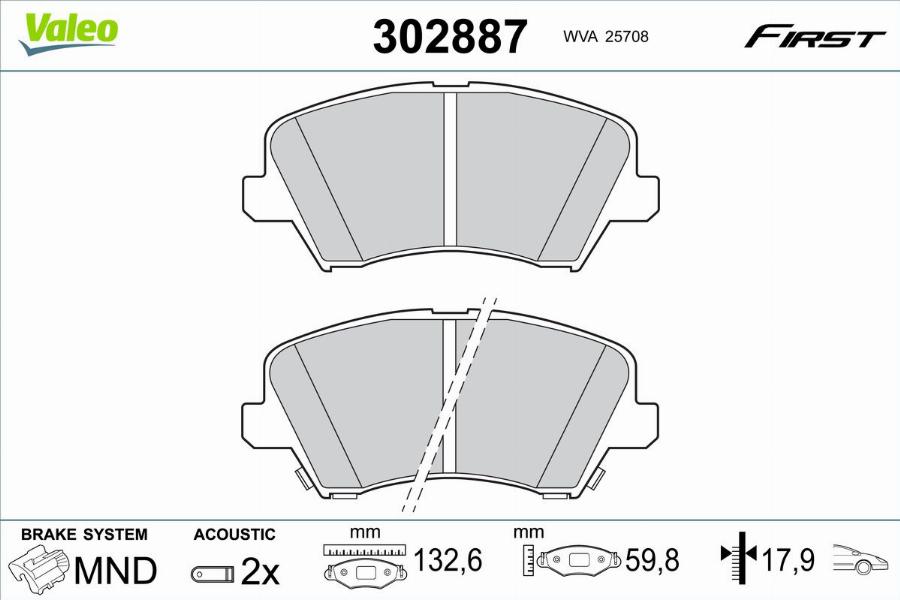 Valeo 302887 - Kit de plaquettes de frein, frein à disque cwaw.fr