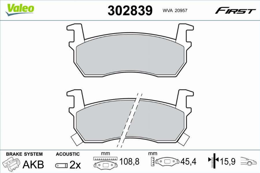 Valeo 302839 - Kit de plaquettes de frein, frein à disque cwaw.fr