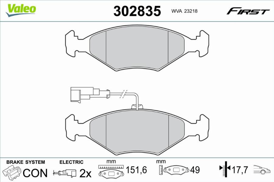 Valeo 302835 - Kit de plaquettes de frein, frein à disque cwaw.fr