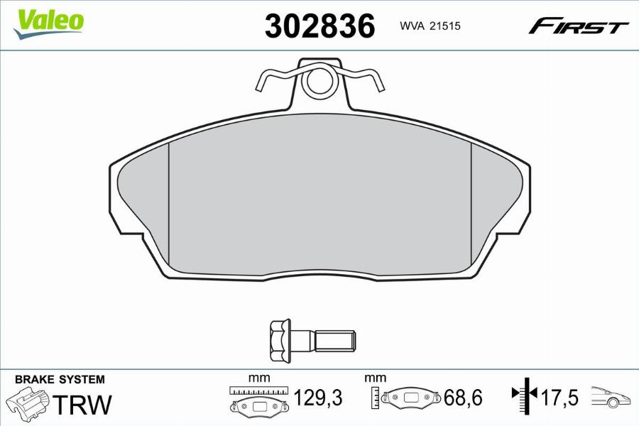 Valeo 302836 - Kit de plaquettes de frein, frein à disque cwaw.fr