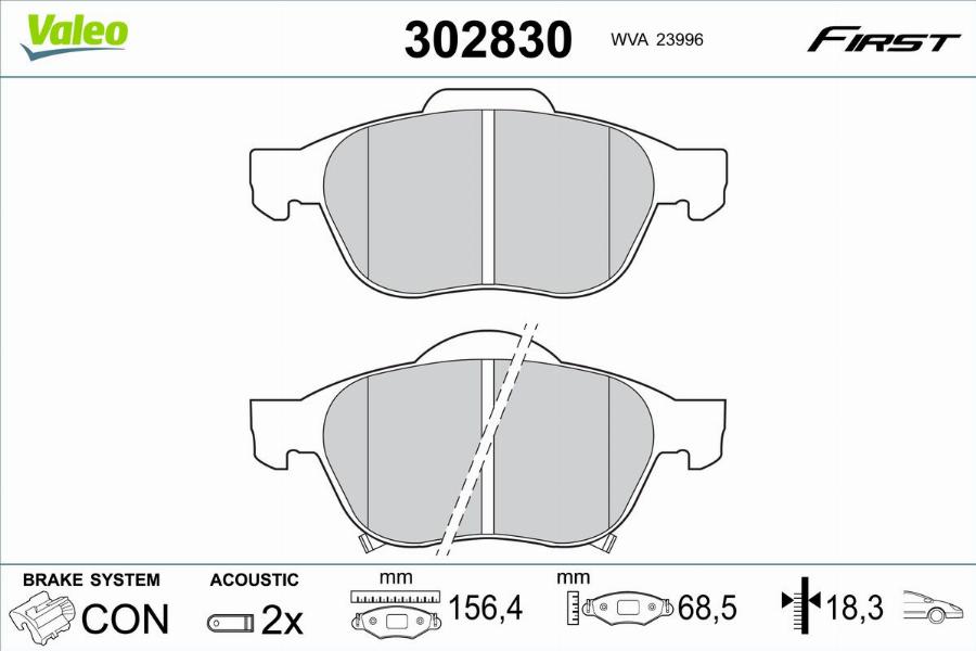 Valeo 302830 - Kit de plaquettes de frein, frein à disque cwaw.fr