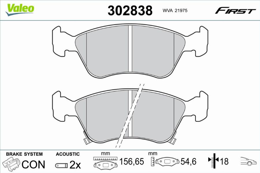 Valeo 302838 - Kit de plaquettes de frein, frein à disque cwaw.fr