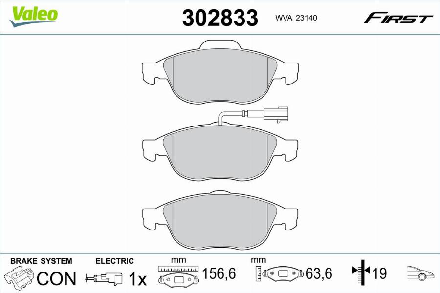 Valeo 302833 - Kit de plaquettes de frein, frein à disque cwaw.fr