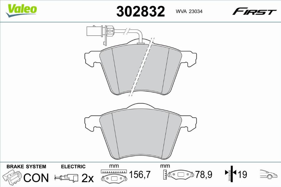 Valeo 302832 - Kit de plaquettes de frein, frein à disque cwaw.fr