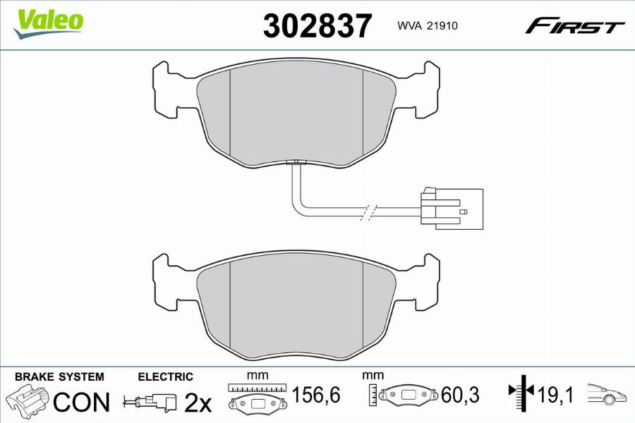 Valeo 302837 - Kit de plaquettes de frein, frein à disque cwaw.fr