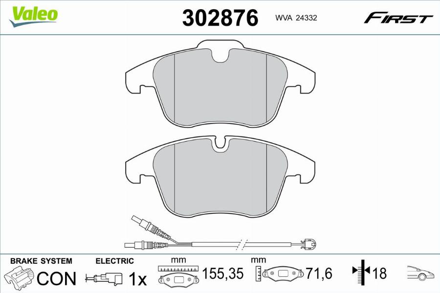 Valeo 302876 - Kit de plaquettes de frein, frein à disque cwaw.fr