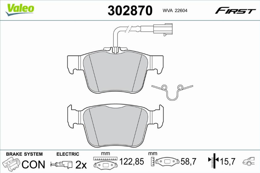 Valeo 302870 - Kit de plaquettes de frein, frein à disque cwaw.fr